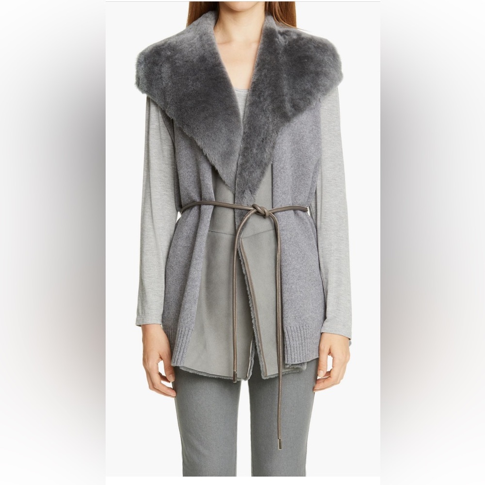 Lafayette 148 New York Genuine Shearling Panel Wool & Cashmere Vest